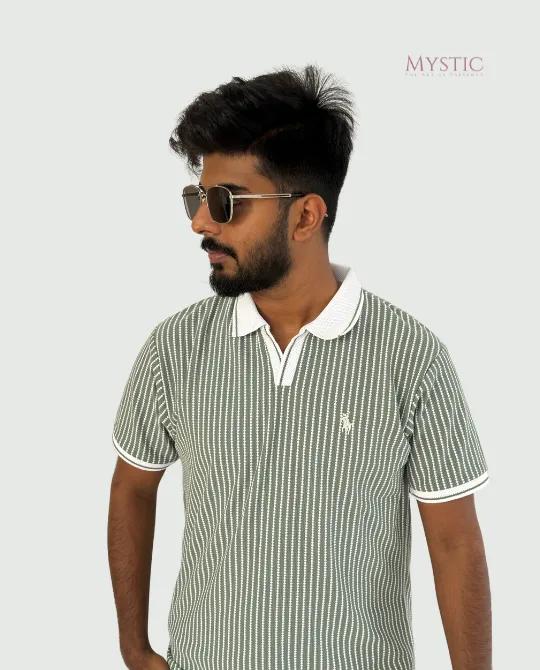 White Green Vertical Stripe Polo view 2