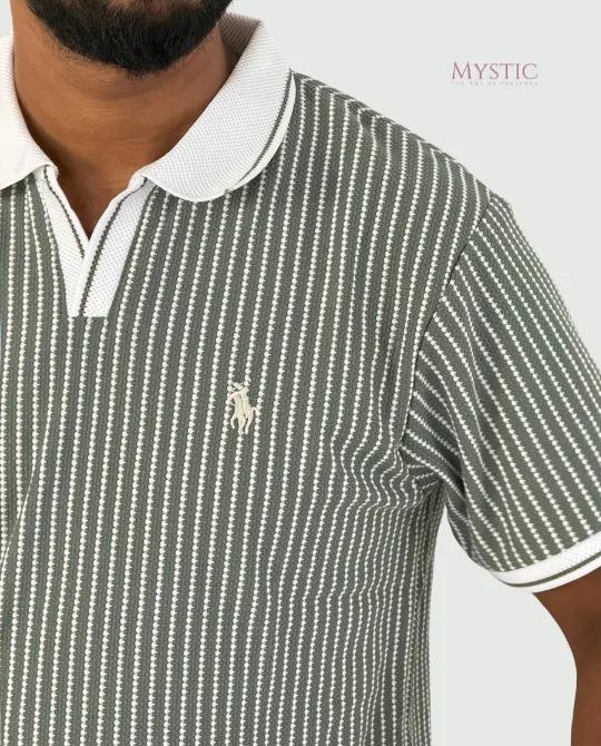White Green Vertical Stripe Polo view 4