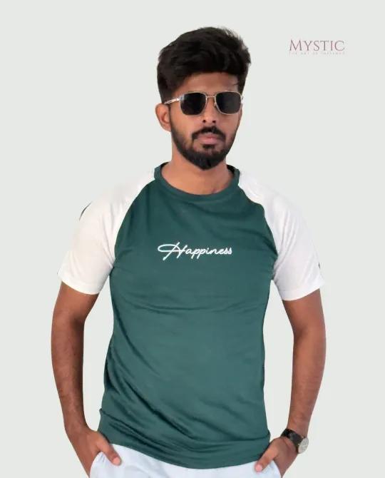 Green White T-shirt - Happiness