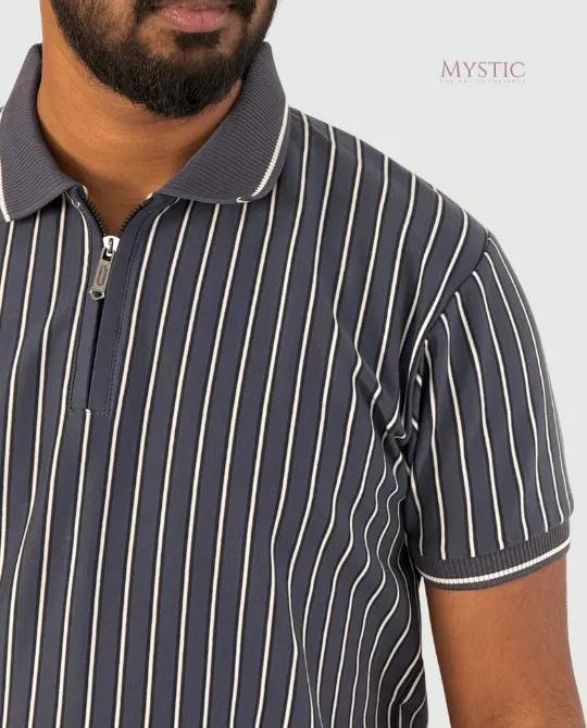 Deep Blue Black/White Vertical Stripe Polo view 4