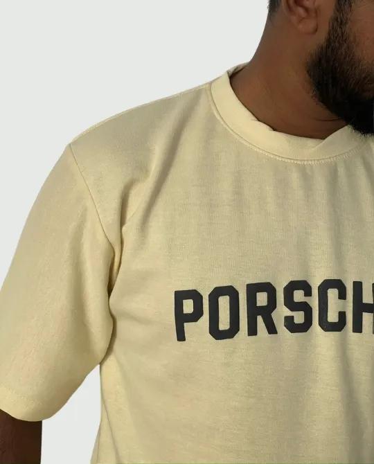Light Yellow Drop Shoulder T-shirt - PORSCHE view 2