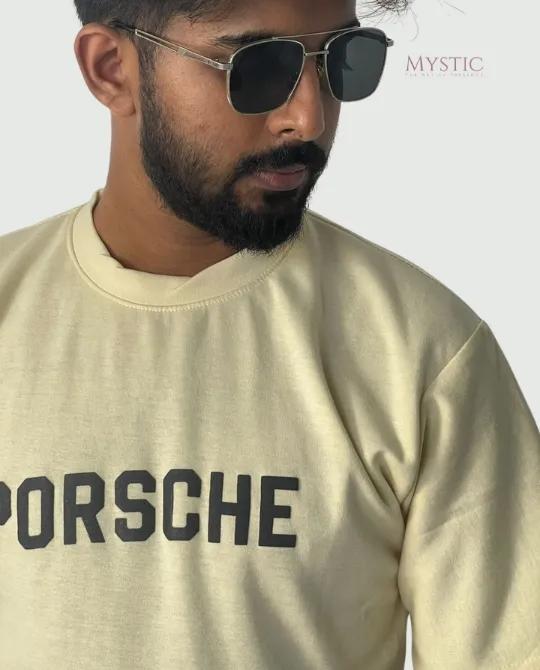 Light Yellow Drop Shoulder T-shirt - PORSCHE view 3