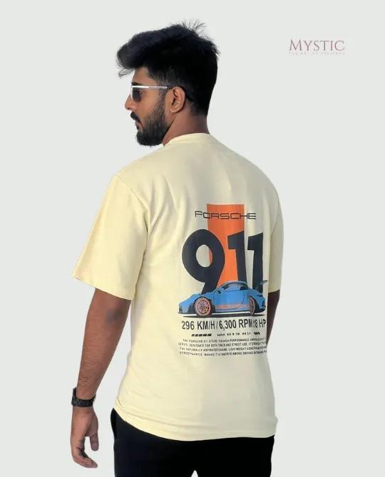 Light Yellow Drop Shoulder T-shirt - PORSCHE view 4