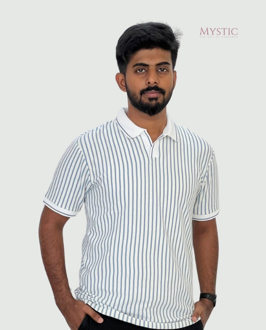 White Ash vertical Stripe Polo